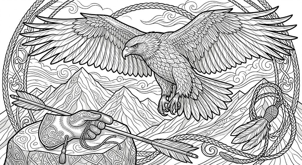 Professional drawings of birds of prey in flight and hunting materials