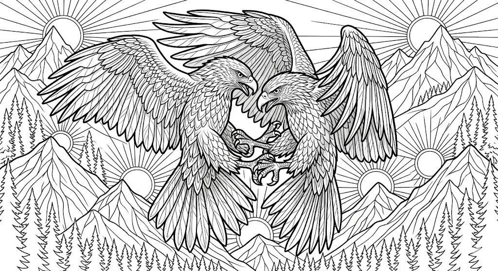 Professional drawings of birds of prey in flight and hunting with dynamic motion