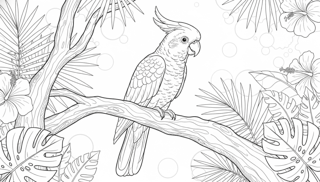 cockatoo bird coloring page details