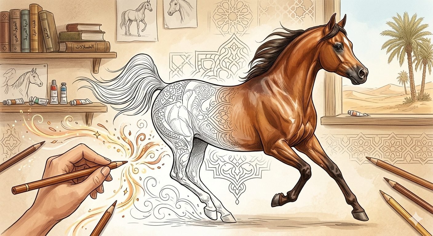 horse breed coloring, Arabian horse art