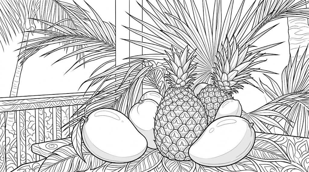 tropical fruit and citrus coloring pages for all ages
