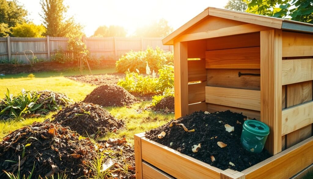 Different composting methods including compost bins and backyard piles